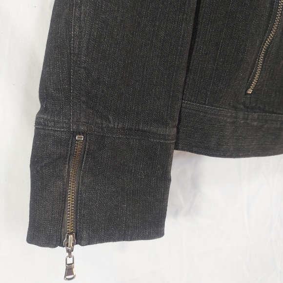 Spanner Black Denim Zippered Jean Jacket, Size 12 - Picture 5 of 11